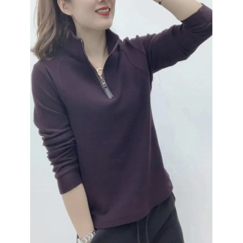 2025春秋新款加厚保暖立領雙面德絨打底衫女百搭長袖半拉鍊上衣