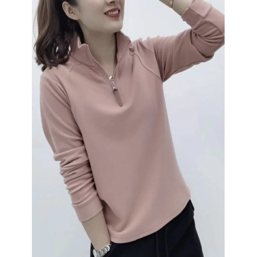 2025春秋新款加厚保暖立領雙面德絨打底衫女百搭長袖半拉鍊上衣