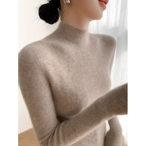 無縫半高領針織衫毛衣女秋冬緊身配小香風內搭一線成衣修身打底衫