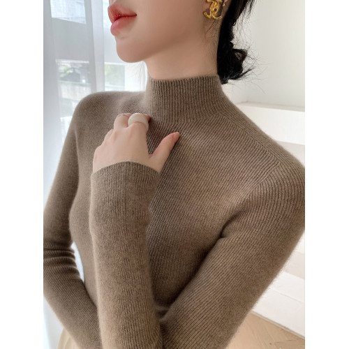 無縫半高領針織衫毛衣女秋冬緊身配小香風內搭一線成衣修身打底衫