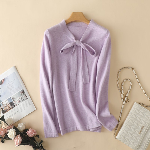 秋冬新款韓版山羊絨衫女V領本命年紅色毛衣飄帶蝴蝶結針織打底衫