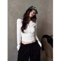 亨利領針織衫2025秋裝新款女裝辣妹修身短款內搭半開領打底衫上衣