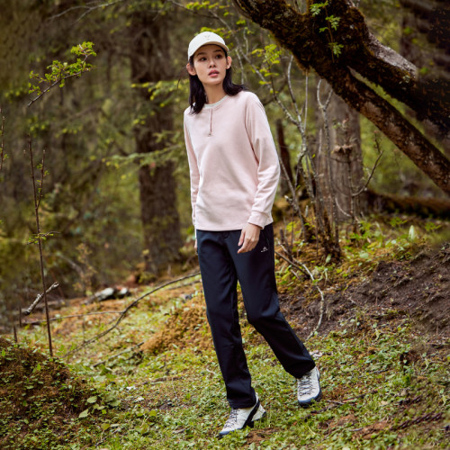拓路者秋季圓領搖粒絨衛衣女純色長袖t套頭打底衫戶外保暖抓絨衣