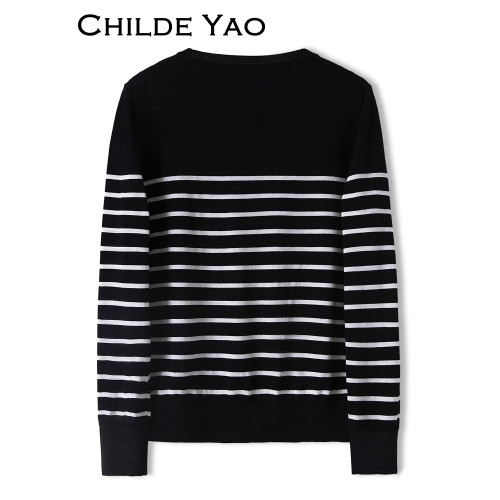 Childe Yao羊毛針織衫女條紋2024秋季新款內搭簡約氣質打底衫上衣