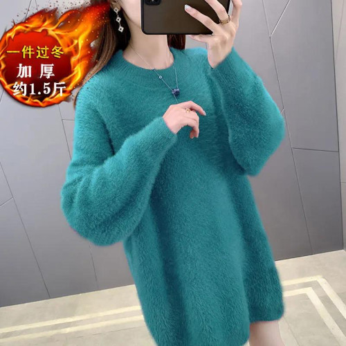 慵懶風圓領加厚仿水貂絨針織毛衣女冬2025新款通勤修身顯瘦打底衫