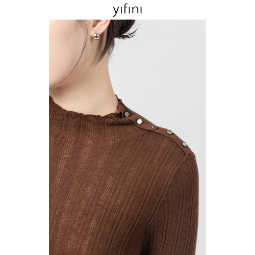Yifini/易菲美拉德針織打底衫羊毛衫女春秋新款修身顯瘦毛衫