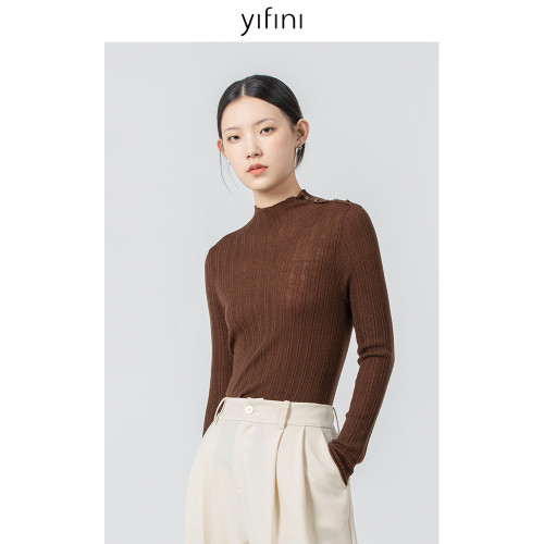 Yifini/易菲美拉德針織打底衫羊毛衫女春秋新款修身顯瘦毛衫