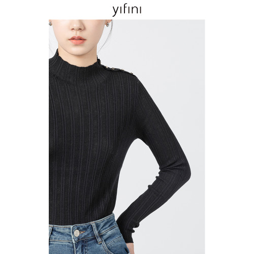 Yifini/易菲美拉德針織打底衫羊毛衫女春秋新款修身顯瘦毛衫