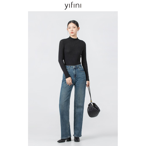 Yifini/易菲美拉德針織打底衫羊毛衫女春秋新款修身顯瘦毛衫