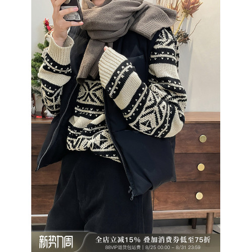 周浪清 日系費爾島毛衣女早秋新款圓領打底衫條紋針織衫羊毛衫女