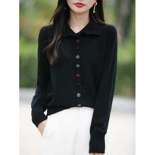 時尚減齡新款針織開衫女翻領毛衣外套冬季加厚高領羊毛打底衫寬松