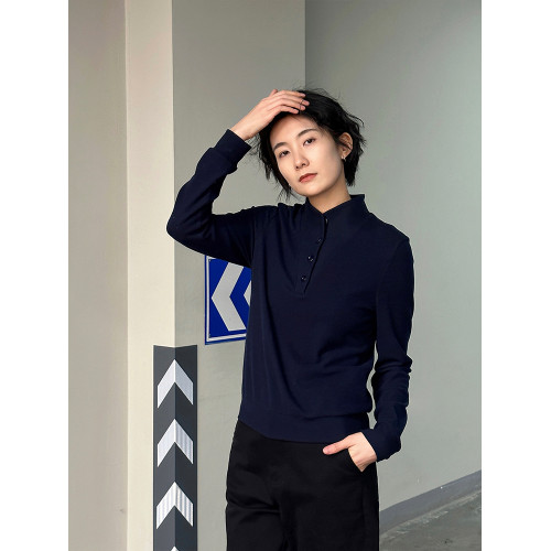 浪清 設計感長袖立領衛衣女早秋2025新款內搭純色套頭打底衫上衣
