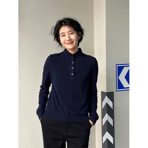 浪清 設計感長袖立領衛衣女早秋2025新款內搭純色套頭打底衫上衣