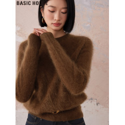 Basic House/百家好美拉德毛絨感軟糯山羊絨針織毛衣打底衫女秋冬