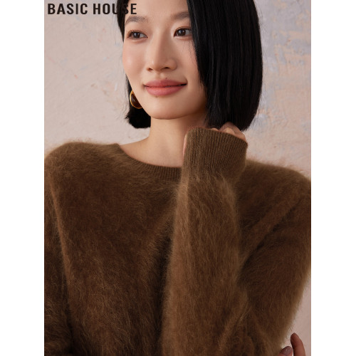 Basic House/百家好美拉德毛絨感軟糯山羊絨針織毛衣打底衫女秋冬