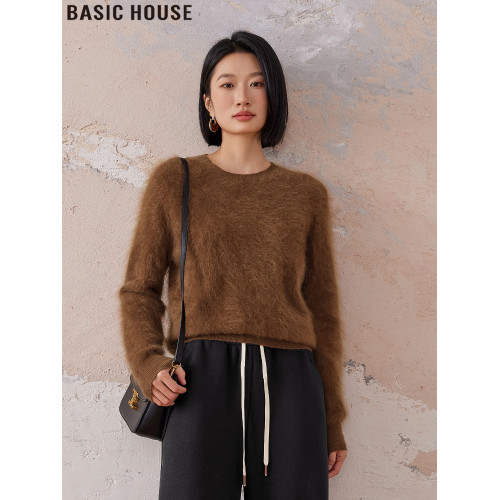Basic House/百家好美拉德毛絨感軟糯山羊絨針織毛衣打底衫女秋冬
