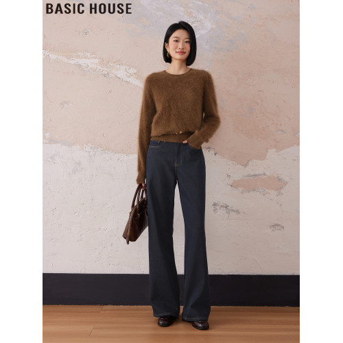 Basic House/百家好美拉德毛絨感軟糯山羊絨針織毛衣打底衫女秋冬