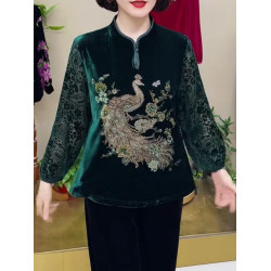 貴夫人高級大碼金絲絨上衣女春秋洋氣小衫老年媽媽寬松顯瘦打底衫