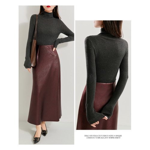 乄【璀璨冬秋】柔軟羊毛混紡 親膚亮絲細閃高領毛衣針織打底衫