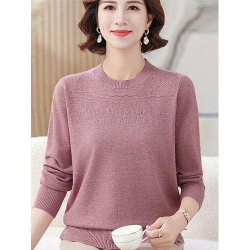 媽媽款秋裝羊毛衣中年女內搭上衣服50嵗60中老年人春秋圓領打底衫