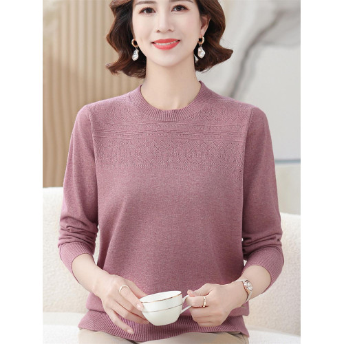 媽媽款秋裝羊毛衣中年女內搭上衣服50嵗60中老年人春秋圓領打底衫