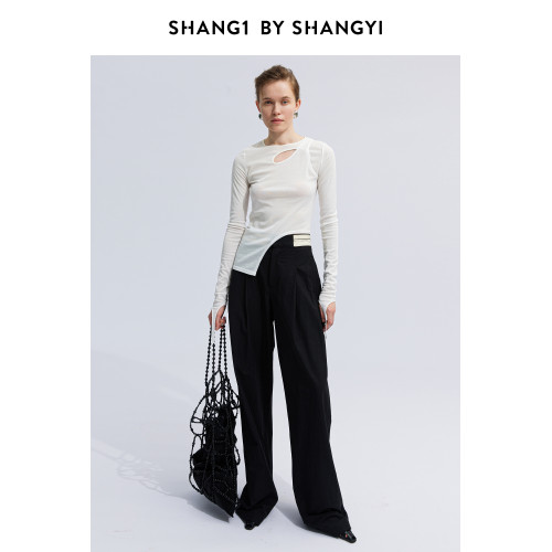 SHANG1 BY SHANGYI新款打底衫女24早春新款超薄修身解搆設計上衣