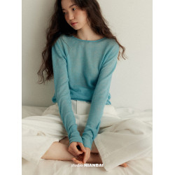 唸白 春夏清透拉毛羊毛蓬松絨感圓領正肩針織打底衫 NW5100