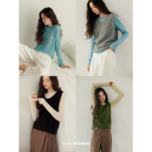 唸白 春夏清透拉毛羊毛蓬松絨感圓領正肩針織打底衫 NW5100 唸白 春夏清透拉毛羊毛蓬松絨感圓領正肩針織打底衫 NW5100