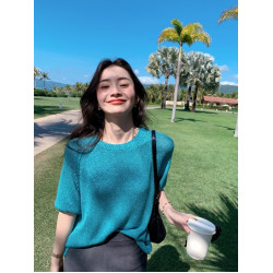 DORACTR 霧感奢美！碎金流光短袖針織衫女圓領打底衫上衣春季新款