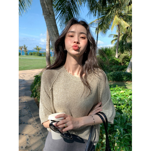 DORACTR 霧感奢美！碎金流光短袖針織衫女圓領打底衫上衣春季新款