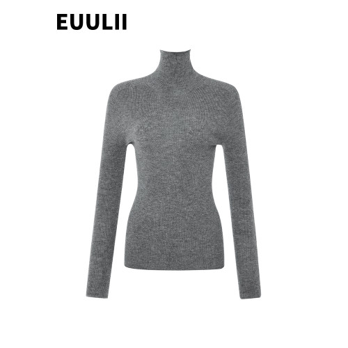 EUULII 2024秋冬新品100%美麗諾羊毛衫無縫高領打底衫百搭針織女