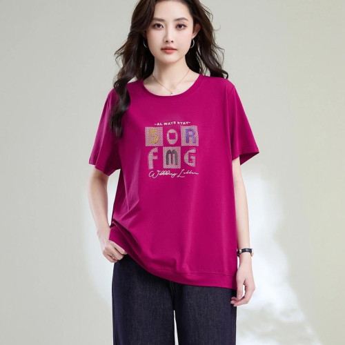 大碼女裝胖mm200斤夏裝新款時尚洋氣減齡顯瘦遮肚短袖打底衫上衣