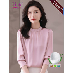 杭州重磅真絲襯衫女2025新款高級緞面小立領桑蠶絲上衣夏裝打底衫