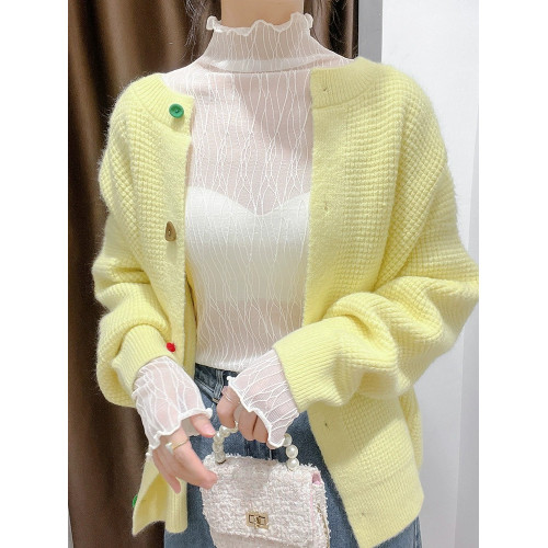 BEBE NOBLE荷葉邊網紗打底衫女秋冬季配毛衣紗衣內搭長袖蕾絲上衣