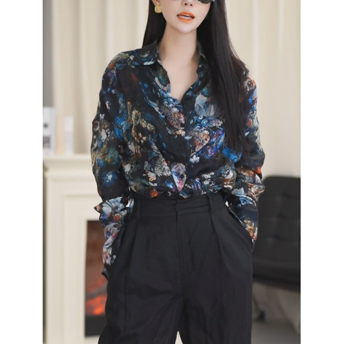 2025秋季新款大碼女裝胖MM復古印花長袖襯衫可露麗穿搭打底衫上衣