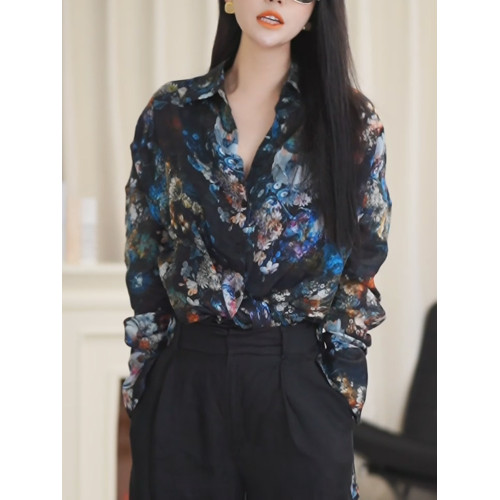 2025秋季新款大碼女裝胖MM復古印花長袖襯衫可露麗穿搭打底衫上衣