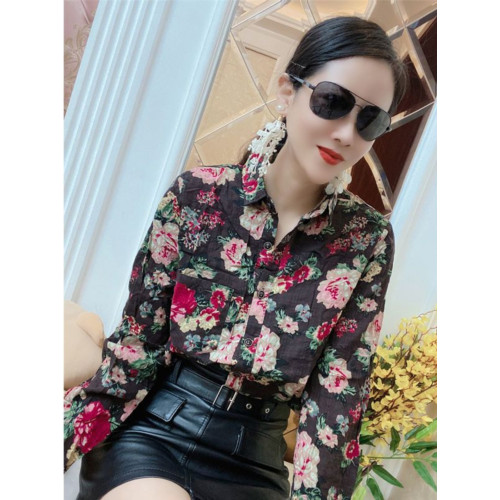優雅氣質碎花襯衫女長袖歐貨2025春秋新款寬松顯瘦百搭打底衫襯衣