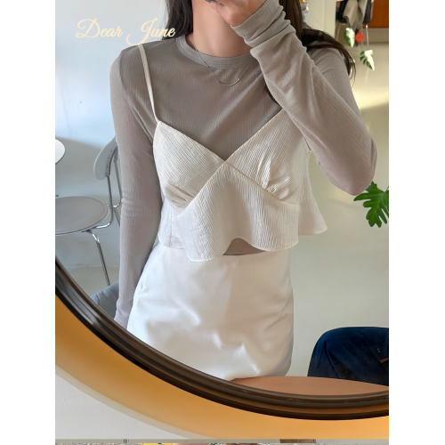 DearJune韓系新款夏季純欲風蕾絲花邊吊帶背心女長袖打底衫上衣