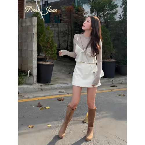 DearJune韓系新款夏季純欲風蕾絲花邊吊帶背心女長袖打底衫上衣