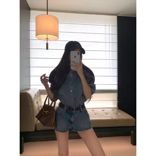 Soeur Lovely早秋新款復古藍色長袖襯衫女簡約百搭曡穿打底衫上衣