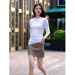 溫爾家 可機洗30%美麗諾羊毛打底衫女中袖春秋季修身針織衫上衣