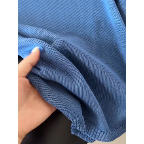 閉眼入系列！歐洲站霧霾藍色圓領短袖夏季簡約顯瘦針織打底衫上衣