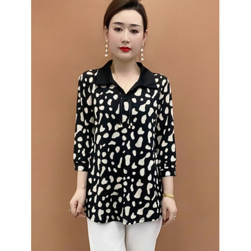 夏季新款波點小衫氣質媽媽裝加肥加大顯瘦洋氣時尚遮肚子打底衫女