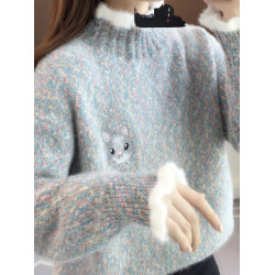 雪尼爾高領毛衣女秋冬季加絨加厚大童高中初中學生內搭針織打底衫