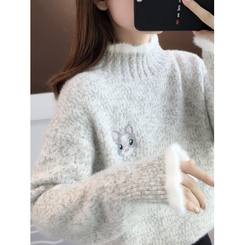 雪尼爾高領毛衣女秋冬季加絨加厚大童高中初中學生內搭針織打底衫