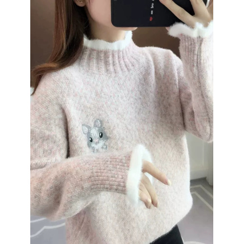 雪尼爾高領毛衣女秋冬季加絨加厚大童高中初中學生內搭針織打底衫