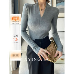 AYINGJIA V領高級感打底衫女內搭春秋季設計感氣質顯瘦針織衫上衣