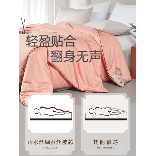 山水絲綢結婚陪嫁喜被100%桑蠶長絲春秋被子被芯二合一子母蠶絲被