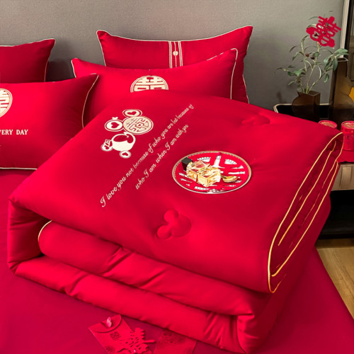 新中式婚慶被芯大紅色結婚大豆纖維刺綉款喜字新婚被子雙人被南通