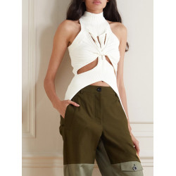 Dionlee無袖鏤空針織吊帶上衣女打底掛脖性感辣妹白色內搭打底衫